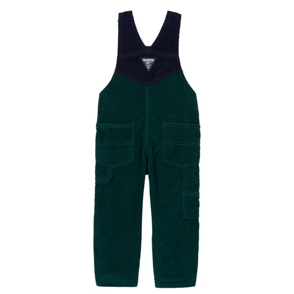 Size 4T OshKosh Toddler Soft Navy and Green Corduroy Overalls - Picture 2 of 7